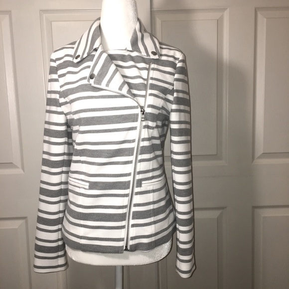 Bagatelle Small Gray & White Stripe Moto Jacket - Picture 1 of 10